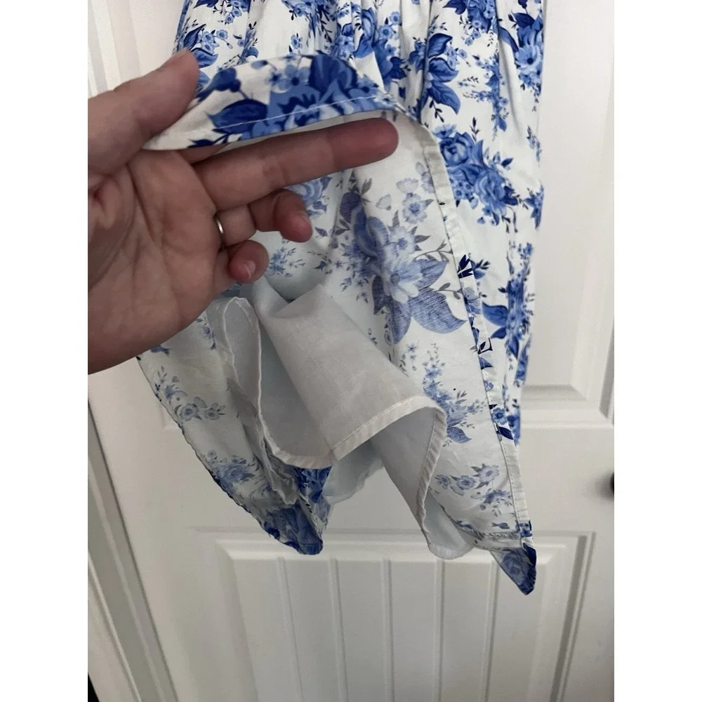 Rare Editions Girls 12 Blue Floral Dress Empire Waist Knee Puff Sleeves 587